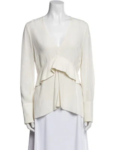 Pre-owned Proenza Schouler V-neck Long Sleeve Blouse In White
