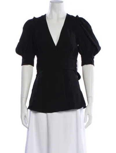 Pre-owned Proenza Schouler V-neck Short Sleeve Blouse In Black