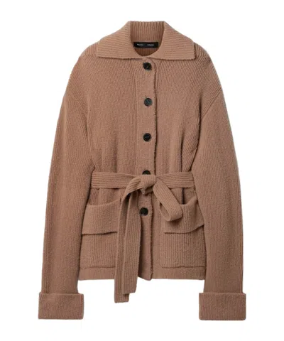 Proenza Schouler Waist-cinching Ribbed Knit Cardigan In Brown