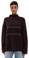 PROENZA SCHOULER WHITE LABEL ANNE FAIR ISLE SWEATER CACAO/NAVY/CORNFLOWER