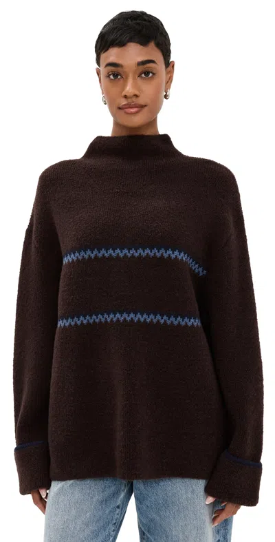 Proenza Schouler White Label Anne Fair Isle Merino Wool-blend Bouclé Turtleneck Sweater In Cacao/navy/cornflower
