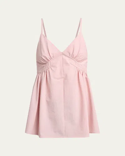 Proenza Schouler White Label Barker Gathered Striped Cotton-blend Seersucker Top In Pink