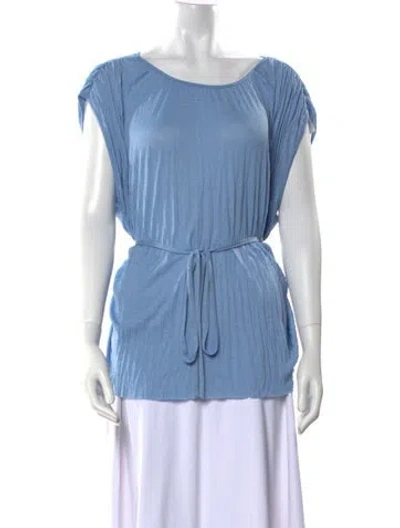 Pre-owned Proenza Schouler White Label Bateau Neckline Short Sleeve Blouse In Blue