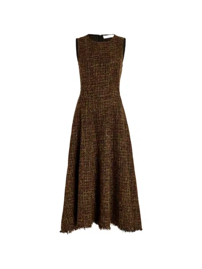 Proenza Schouler White Label Beatrix Frayed Tweed Midi Dress In Brown