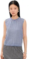 Shop Proenza Schouler White Label Bradley Crewneck In Plaid Knit Off White/denim