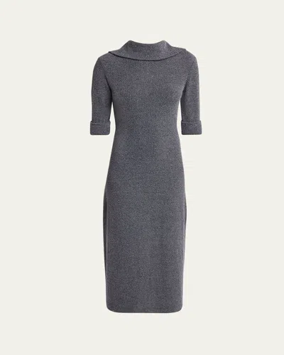 Proenza Schouler White Label Cerine Ribbed Boucle Midi Dress In Ink Melange