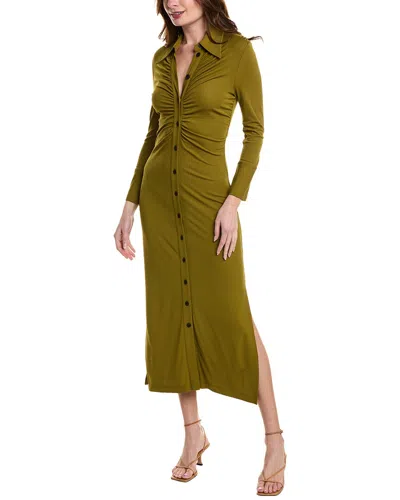 Proenza Schouler White Label Clara Long-sleeve Ruched Maxi Shirtdress In Green