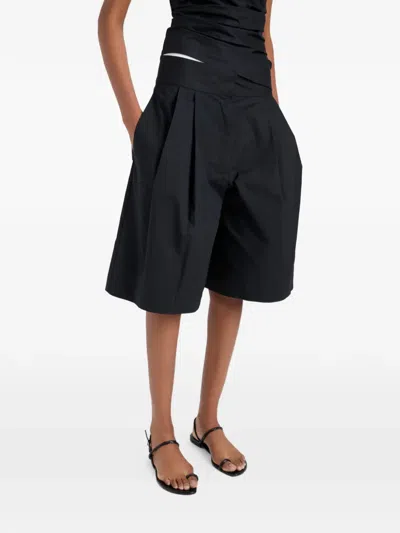 Proenza Schouler White Label Clio Pleated Shorts In Poplin In Black