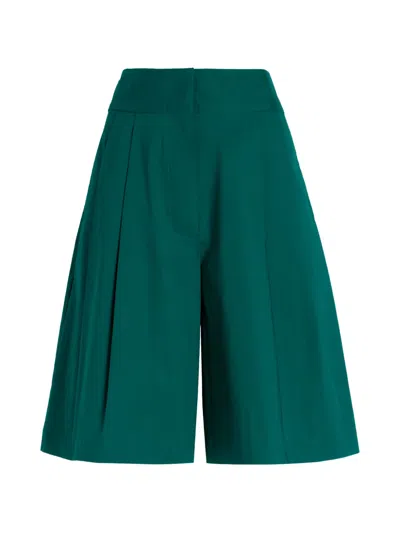 Proenza Schouler White Label Clio Pleated Cotton-blend Poplin Shorts In Green