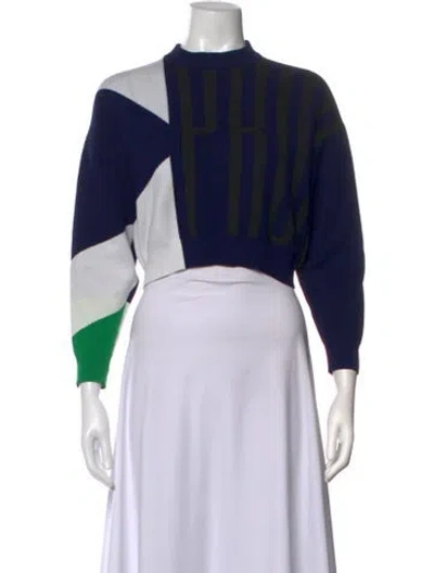 Pre-owned Proenza Schouler White Label Colorblock Pattern Crew Neck Sweater In Blue