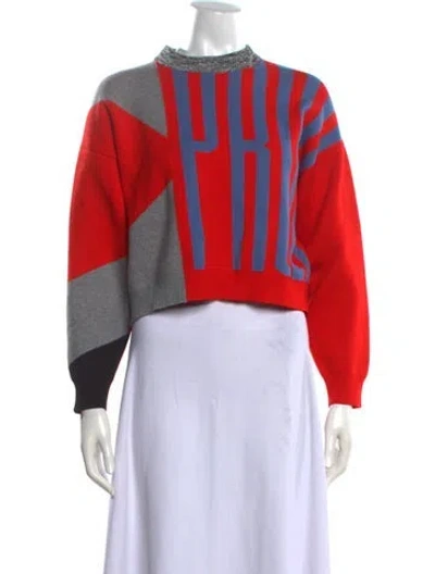 Pre-owned Proenza Schouler White Label Colorblock Pattern Mock Neck Sweater In Red