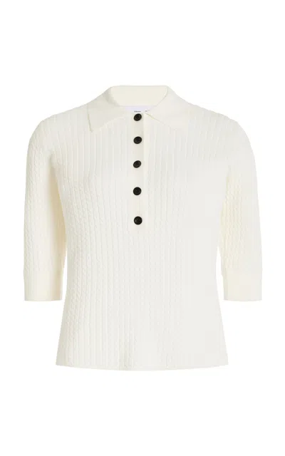 Proenza Schouler White Label Cooper Cotton-blend Cable-knit Polo Shirt In White