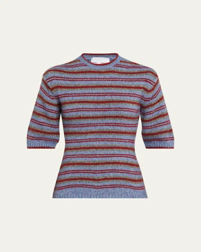 Proenza Schouler White Label Dana Striped Short-sleeve Sweater In Purple