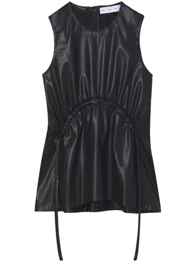 Proenza Schouler White Label Faux-leather Sleeveless Drawstring Top In Black