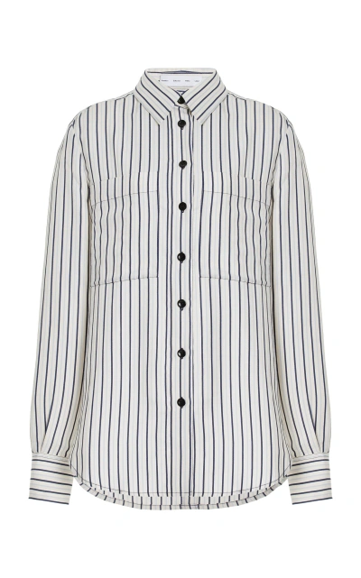 Proenza Schouler White Label Eliana Striped Poplin Shirt In Ivory,navy Multi