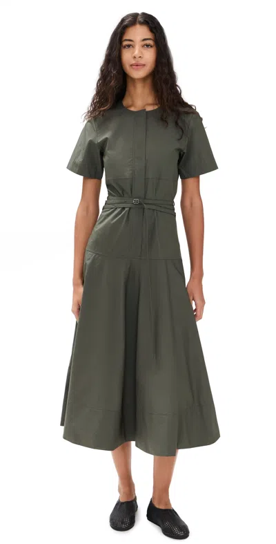 Proenza Schouler White Label Elizabeth Belted Cotton-blend Midi Dress In Dark Spruce