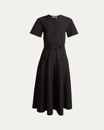 Proenza Schouler White Label Elizabeth Short-sleeve Belted Parachute Dress In Black