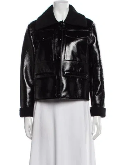 Pre-owned Proenza Schouler White Label Faux Leather Biker Jacket In Black