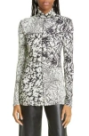 Proenza Schouler White Label Floral Patchwork Jersey Turtleneck In Pearl/black