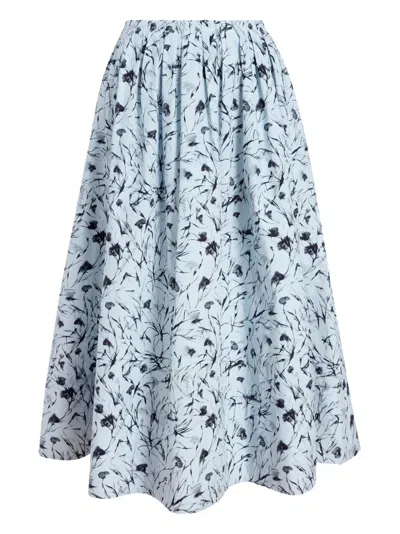 Proenza Schouler White Label Floral-print Gathered Midi Skirt In Blue