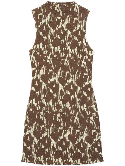 Proenza Schouler White Label High-neck Smocked Mini Dress In Brown