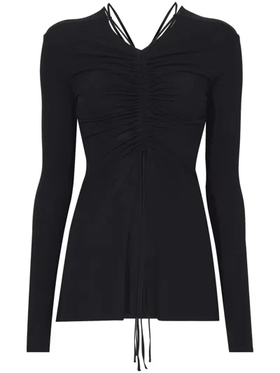 Proenza Schouler White Label Gathered-detail Long-sleeve Top In Black