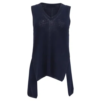 Proenza Schouler White Label Heyde Back Slit Sweater In Navy Blue Linen In Multi