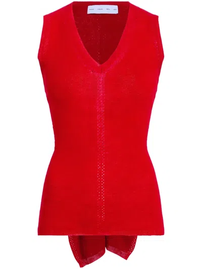 Proenza Schouler White Label Heyde Draped Pointelle-trimmed Linen-blend Tank In Red