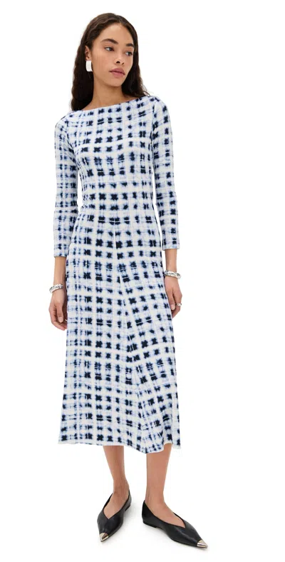 PROENZA SCHOULER WHITE LABEL JEN DRESS IN PRINTED JERSEY INDIGO MULTI