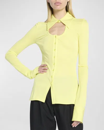 Proenza Schouler White Label Jersey Cut-out Button-front Top In Lime