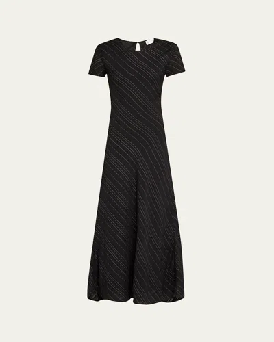 Proenza Schouler White Label Joss Woven Stripe Short-sleeve Maxi Dress In Black