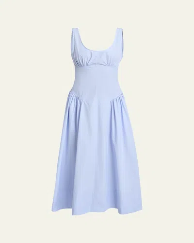 Proenza Schouler White Label Kendall Drop-waist Cotton Midi Dress In Blue