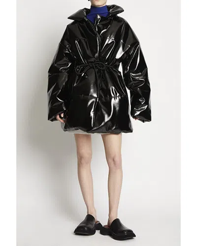 Proenza Schouler White Label Lacquered Canvas Cropped Puffer Coat In Black