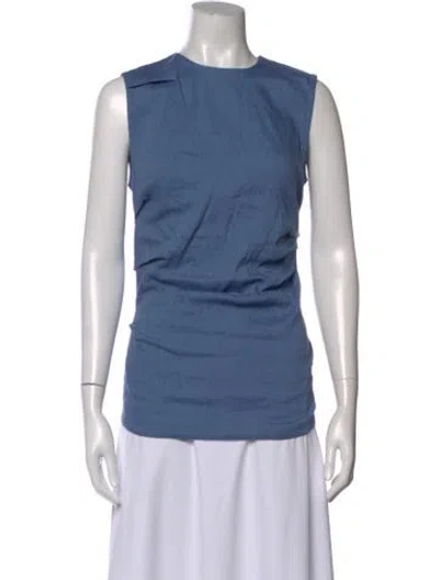 Pre-owned Proenza Schouler White Label Linen Crew Neck Top W/ Tags In Blue