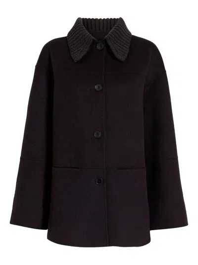 Proenza Schouler White Label Lisa Knitted-collar Coat In Brown