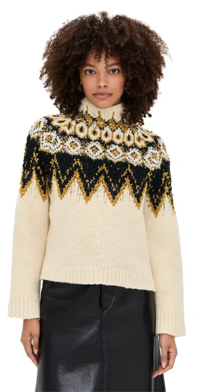 PROENZA SCHOULER WHITE LABEL LIZZY SWEATER IN TEXTURED FAIR ISLE CREAM MULTI