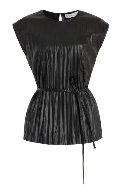 Proenza Schouler White Label Lyra Pleated Faux-leather Top In Black