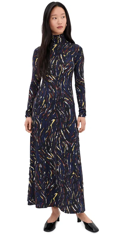 Proenza Schouler White Label Abstract-print High-neck Maxi Dress In Blue