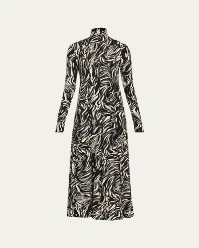 Proenza Schouler White Label Mabel Paneled Printed Jersey Turtleneck Maxi Dress In Brown