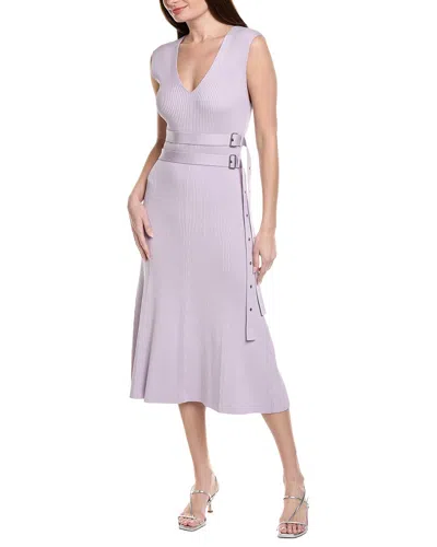 Proenza Schouler Madeline Belted Ribbed-knit Midi Dress In Purple