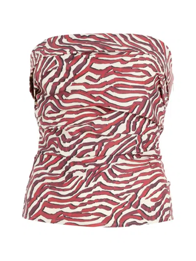 Proenza Schouler White Label Maisy Strapless Printed Cotton-blend Poplin Top In Red