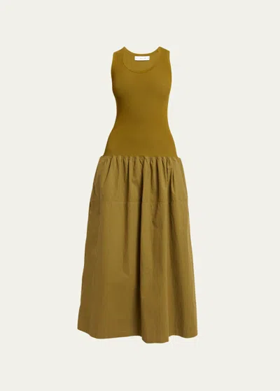Proenza Schouler White Label Malia Combo Drop-waist Maxi Dress In Green