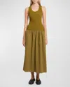 Proenza Schouler White Label Malia Combo Drop-waist Maxi Dress In Olive