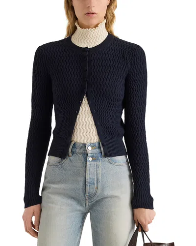 Proenza Schouler White Label Marci Cotton Blend Crewneck Cardigan Sweater In Blue