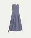 Proenza Schouler White Label Mens Slate Marley Pleated Cotton-poplin Midi Dress In Blue