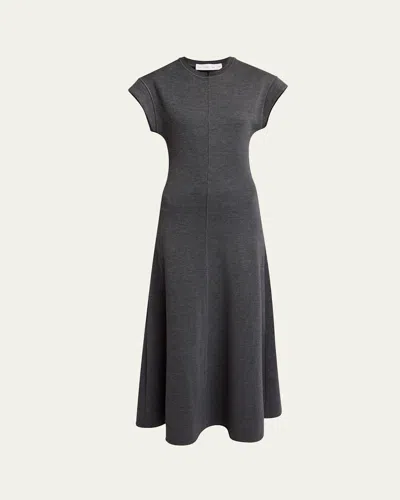 Proenza Schouler White Label Melaine Short-sleeve Souffle Cotton-blend Midi Dress In Dark Grey Melange