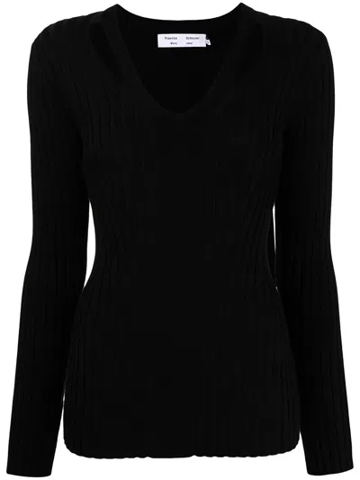 Proenza Schouler White Label Merino Rib Knit V-neck Jumper In Black