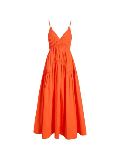 Proenza Schouler White Label Michelyn Gathered-poplin Maxi Dress In Orange