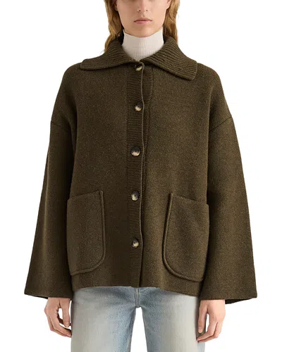 Proenza Schouler White Label Nelly Merino Wool Collared Sweater Jacket In Green