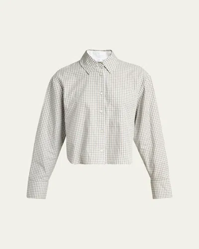 Proenza Schouler White Label Olive Cropped Check Shirt In Gray